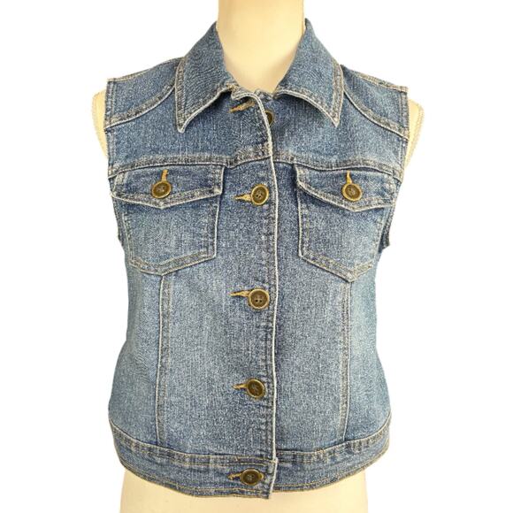 Crazy Horse Denim Vest Women Size M Blue Medium Stone Wash Western Retro 90s Top - Picture 1 of 11